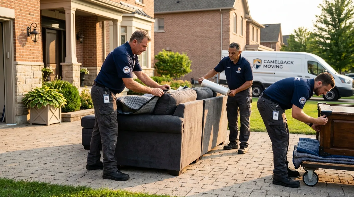 Large estate moving crew wrapping furniture in Lakeview, MI